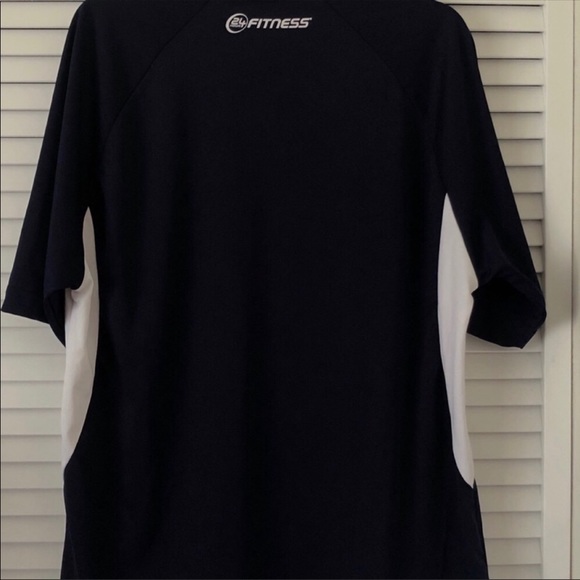 24 Hour fitness performance tshirt navy blue white Large polyester workout shirt - Picture 3 of 6